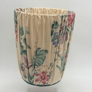 VTG CROSCILL Cottage Floral Pleated Waste Trash Bin ‎ Basket Tapestry Pink Beige